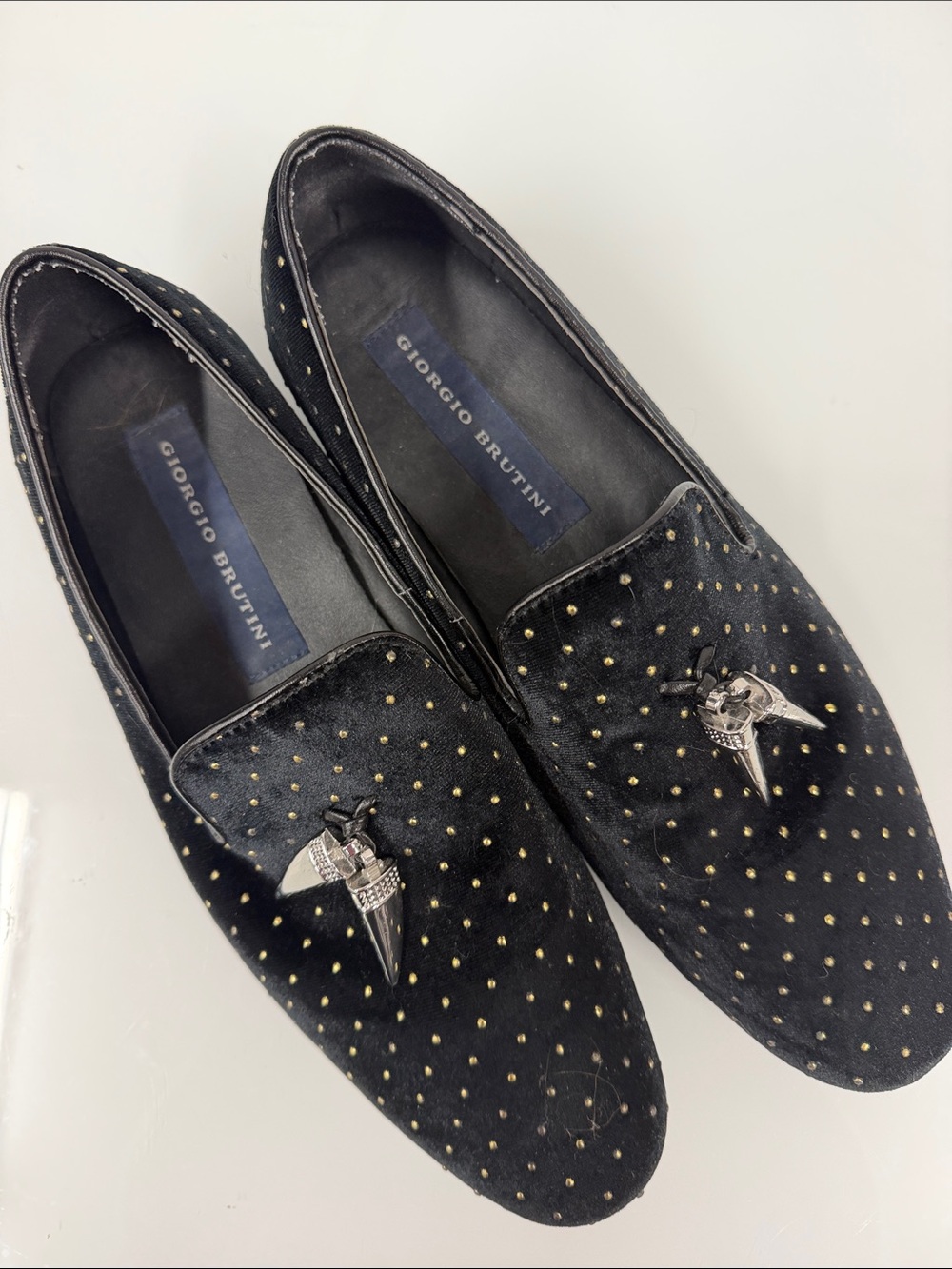 Giorgio Brutini Black Loafers with Gold Stud Detailing